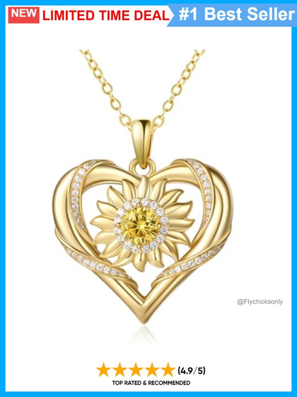 AENEAS Sunflower Heart Necklace 925 Sterling Silver Citrine Pendant 14K Gold